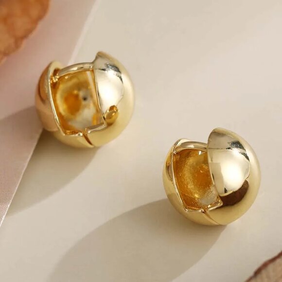 Gold Chunky Round Ball Geometric Sphere Earrings - Picture 5 of 5